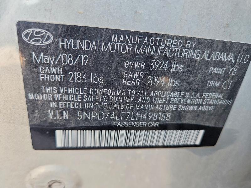 Продаж на аукціоні авто 2020 Hyundai Elantra, vin: 5NPD74LF7LH498158, номер лоту: 62447026