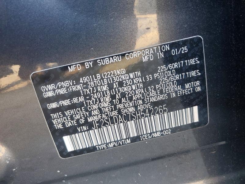 2025 Subaru Forester მანქანა იყიდება აუქციონზე, vin: JF2SLDAC7SH542265, აუქციონის ნომერი: 61026966