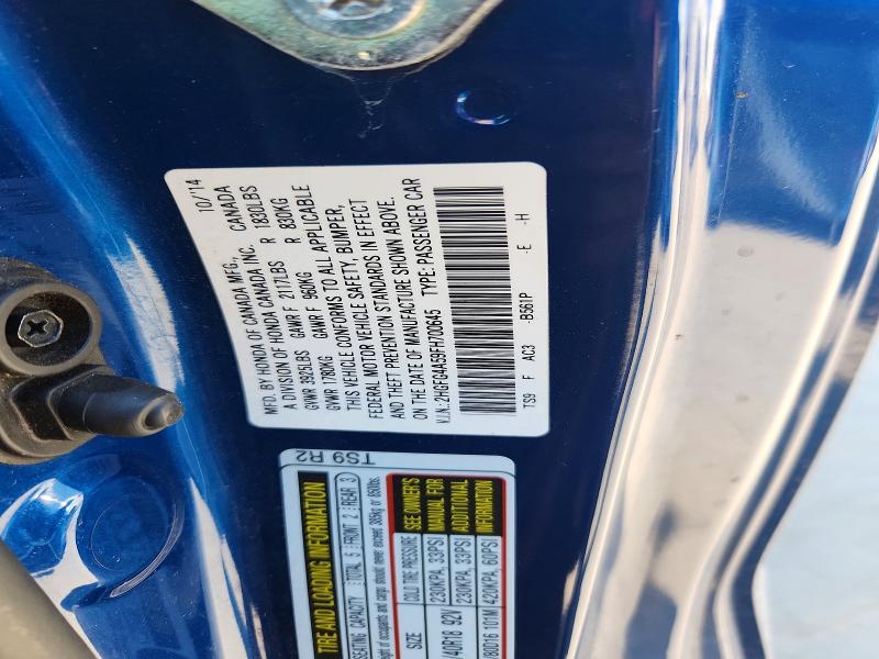 2015 Honda Civic მანქანა იყიდება აუქციონზე, vin: 2HGFG4A59FH700645, აუქციონის ნომერი: 59959666