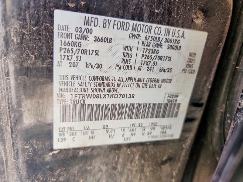 63423506 :رقم المزاد ، 1FTRW08LX1KD70138 vin ، 2001 Ford F150 مزاد بيع