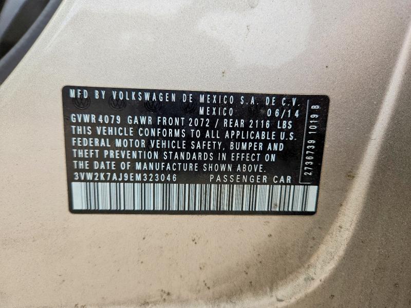 2014 Volkswagen Jetta მანქანა იყიდება აუქციონზე, vin: 3VW2K7AJ9EM323046, აუქციონის ნომერი: 61385276