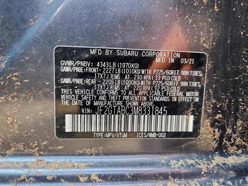Aukcja sprzedaży 2021 Subaru Crosstrek, vin: JF2GTABC3M8331845, numer aukcji: 60250756