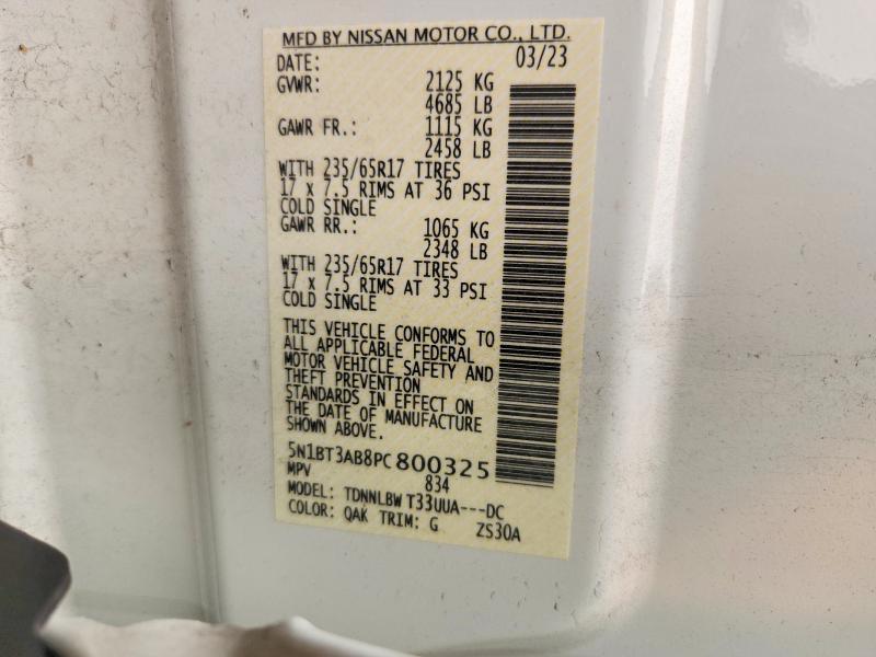 59291846 :رقم المزاد ، 5N1BT3AB8PC800325 vin ، 2023 Nissan Rogue مزاد بيع