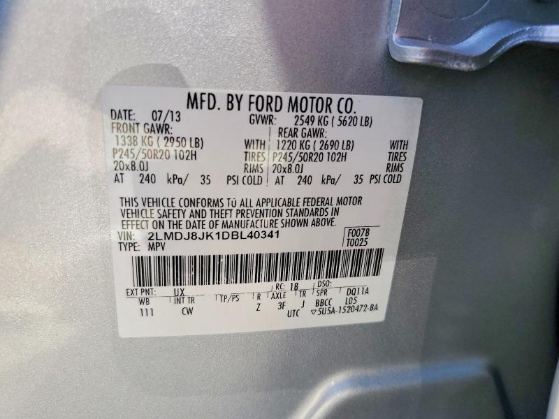 Auction sale of the 2013 Lincoln Mkx, vin: 2LMDJ8JK1DBL40341, lot number: 60199186