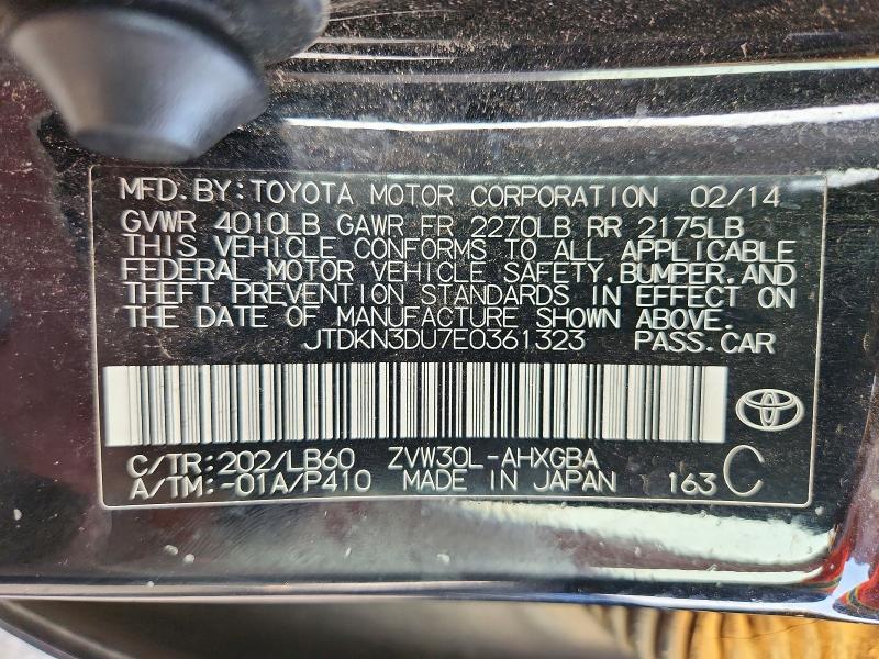 62747186 :رقم المزاد ، JTDKN3DU7E0361323 vin ، 2014 Toyota Prius مزاد بيع