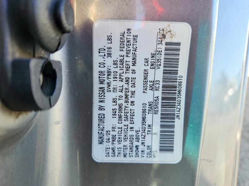 Продаж на аукціоні авто 2005 Nissan 350z, vin: JN1AZ34D35M608610, номер лоту: 62801136