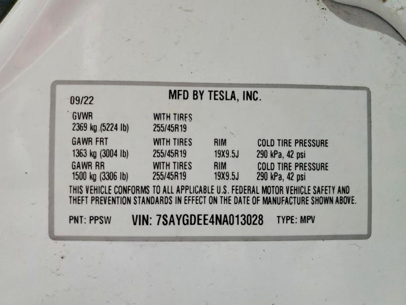 Aukcja sprzedaży 2022 Tesla Model Y, vin: 7SAYGDEE4NA013028, numer aukcji: 62677326