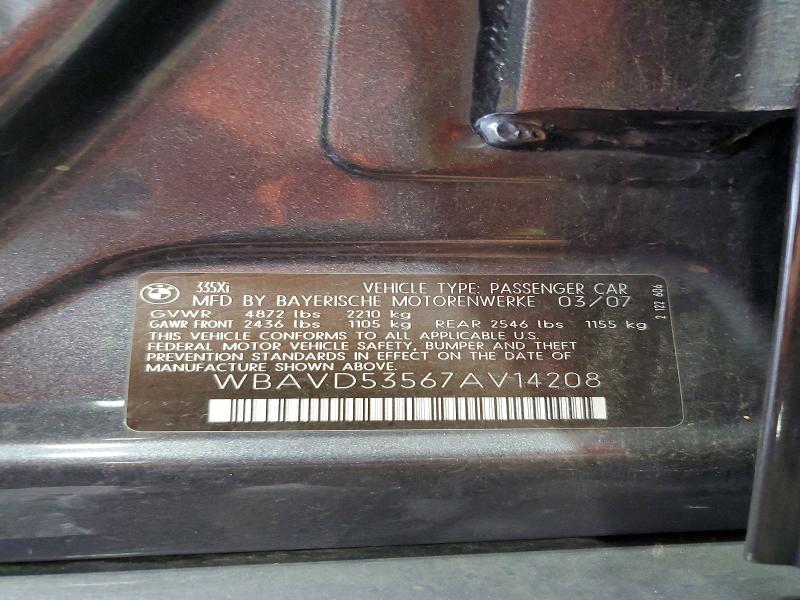 62423246 :رقم المزاد ، WBAVD53567AV14208 vin ، 2007 Bmw 335 مزاد بيع