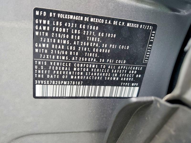 Продажа на аукционе авто 2023 Volkswagen Taos, vin: 3VVSX7B25PM378187, номер лота: 62708866