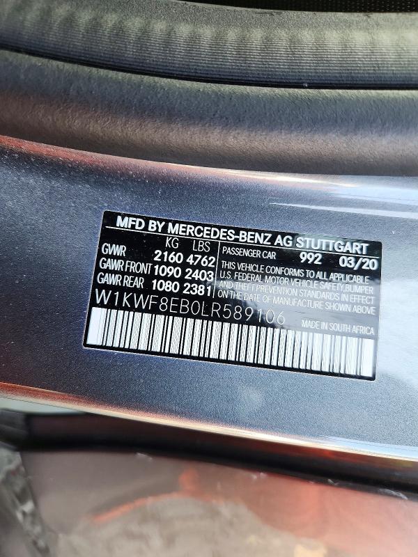 60699046 :رقم المزاد ، W1KWF8EB0LR589106 vin ، 2020 Mercedes-benz C مزاد بيع