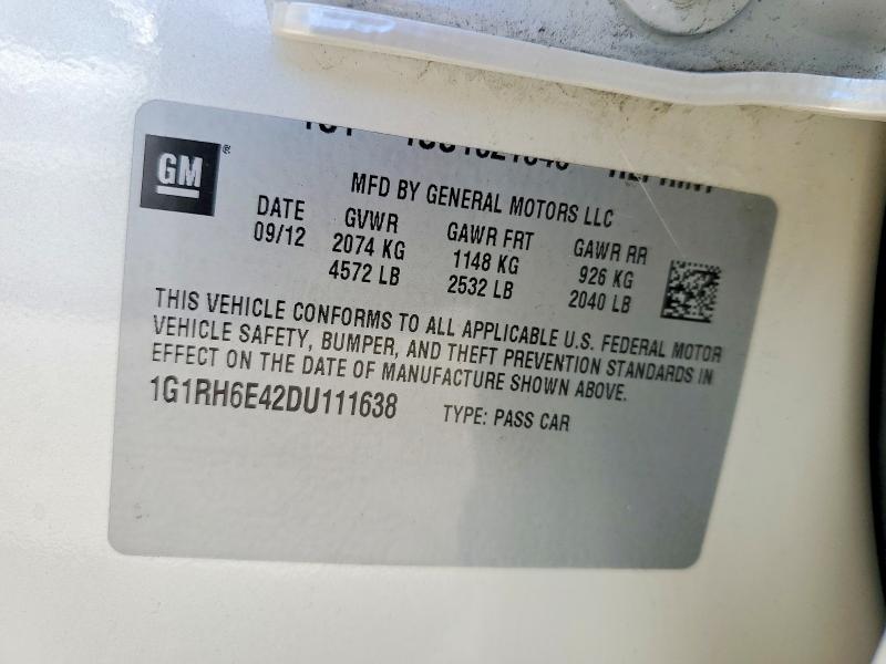 2013 Chevrolet Volt მანქანა იყიდება აუქციონზე, vin: 1G1RH6E42DU111638, აუქციონის ნომერი: 59719356