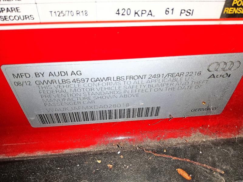 Aukcja sprzedaży 2013 Audi A3, vin: WAUKJAFMXDA028018, numer aukcji: 63128386