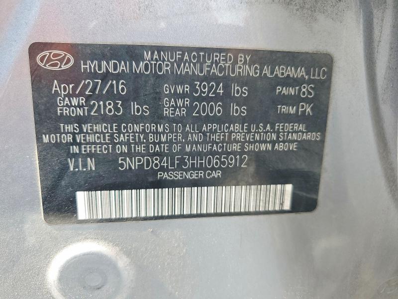 85449245 :رقم المزاد ، 5NPD84LF3HH065912 vin ، 2017 Hyundai Elantra مزاد بيع