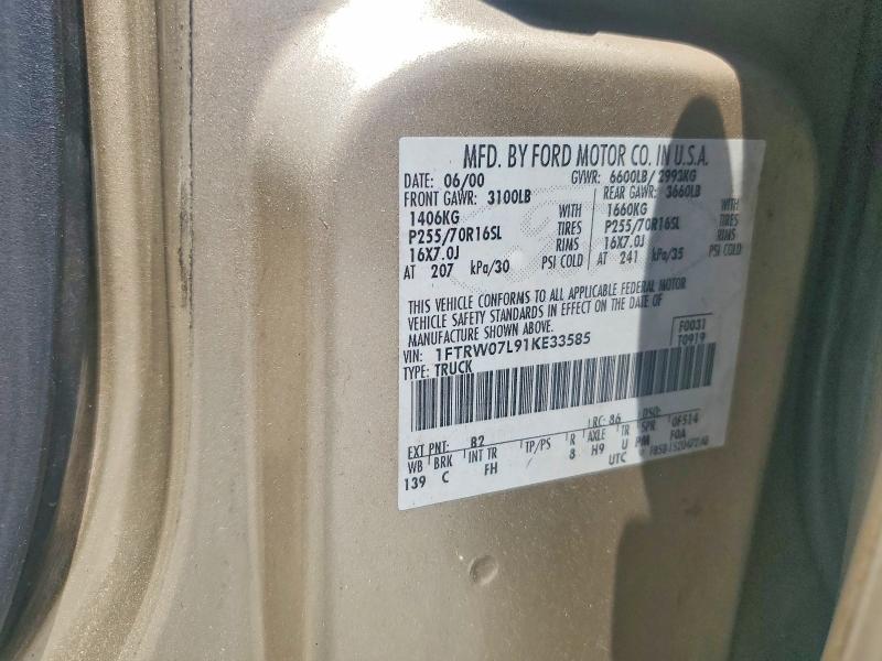 Aukcja sprzedaży 2001 Ford F150, vin: 1FTRW07L91KE33585, numer aukcji: 59987706