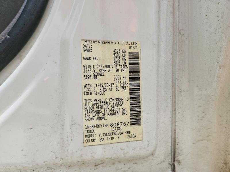 59797616 :رقم المزاد ، 1N6BF0KY1MN808762 vin ، 2021 Nissan Nv مزاد بيع