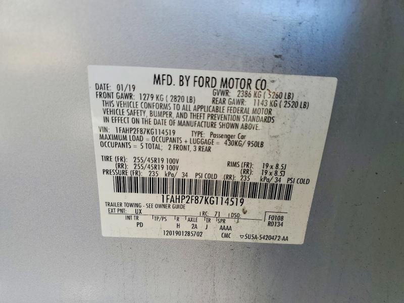 61585016 :رقم المزاد ، 1FAHP2F87KG114519 vin ، 2019 Ford Taurus مزاد بيع