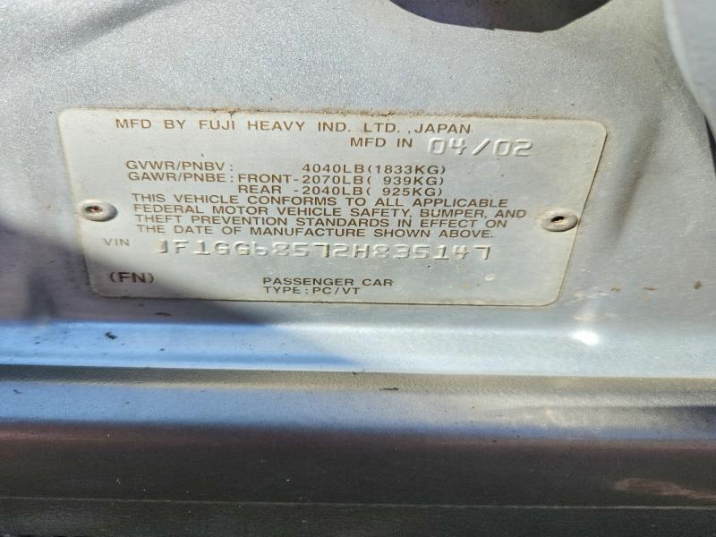 2002 Subaru Impreza მანქანა იყიდება აუქციონზე, vin: JF1GG68572H835147, აუქციონის ნომერი: 60440896