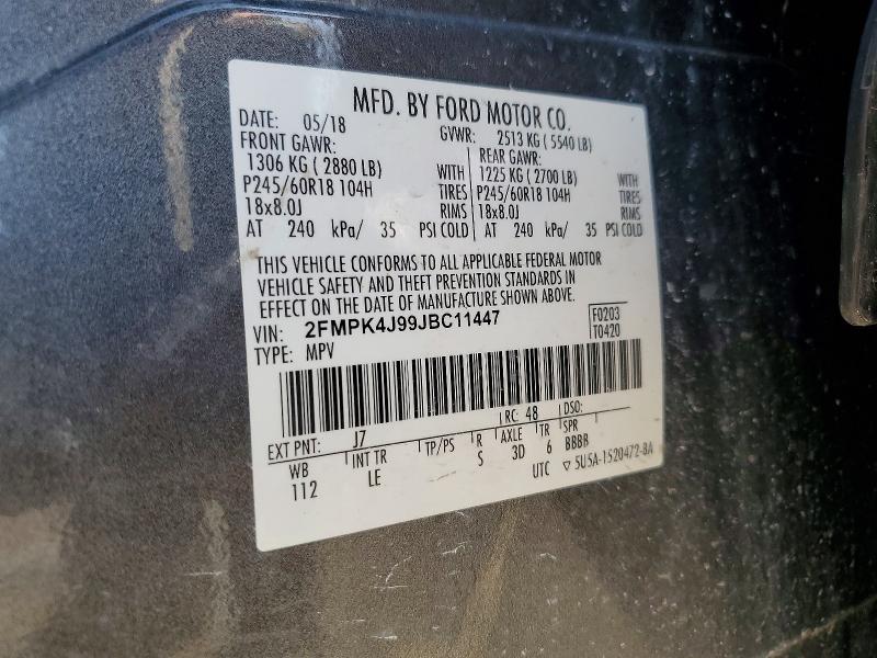 Aukcja sprzedaży 2018 Ford Edge, vin: 2FMPK4J99JBC11447, numer aukcji: 58611056