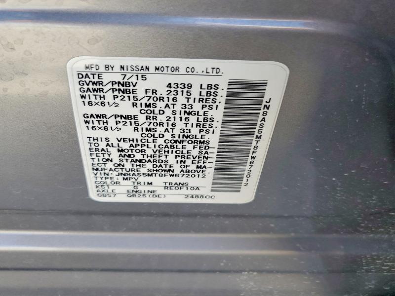 Aukcja sprzedaży 2015 Nissan Rogue Select, vin: JN8AS5MT8FW672012, numer aukcji: 61240496