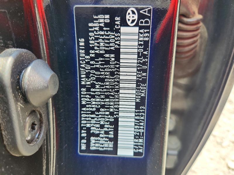Продаж на аукціоні авто 2019 Toyota Corolla, vin: 5YFBURHE1KP902747, номер лоту: 41634076
