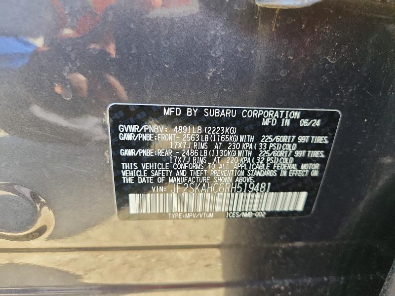 Продаж на аукціоні авто 2024 Subaru Forester, vin: JF2SKAHC6RH519481, номер лоту: 85604045