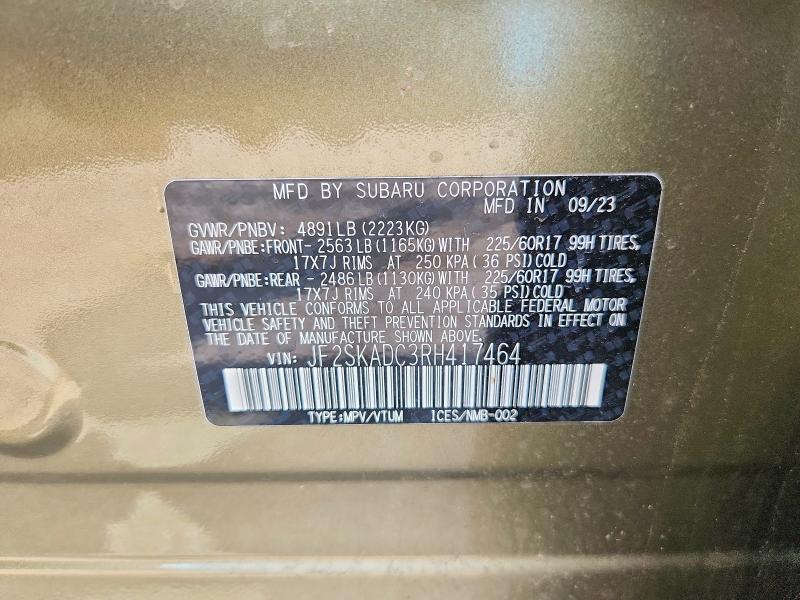 Продаж на аукціоні авто 2024 Subaru Forester, vin: JF2SKADC3RH417464, номер лоту: 63186266