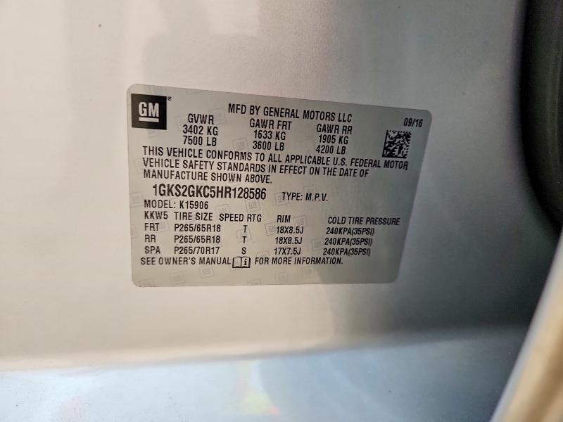 Aukcja sprzedaży 2017 Gmc Yukon Xl, vin: 1GKS2GKC5HR128586, numer aukcji: 60564596