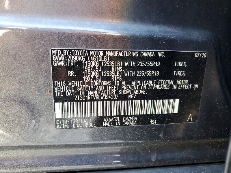 Aukcja sprzedaży 2020 Toyota Rav4, vin: 2T3C1RFV8LW094307, numer aukcji: 63518206