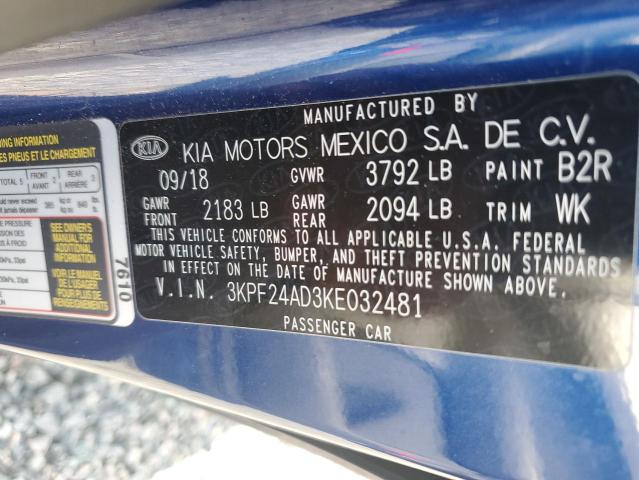 60885776 :رقم المزاد ، 3KPF24AD3KE032481 vin ، 2019 Kia Forte مزاد بيع
