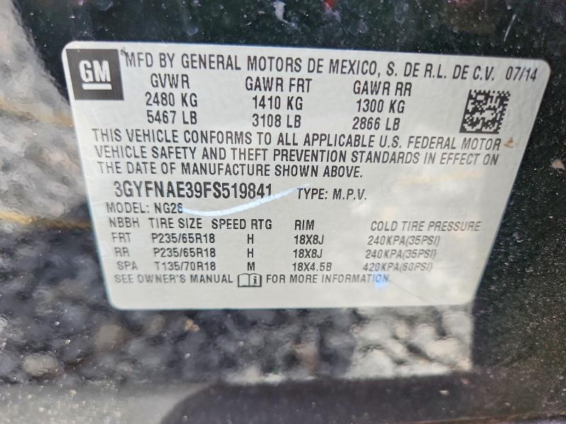 61682586 :رقم المزاد ، 3GYFNAE39FS519841 vin ، 2015 Cadillac Srx مزاد بيع