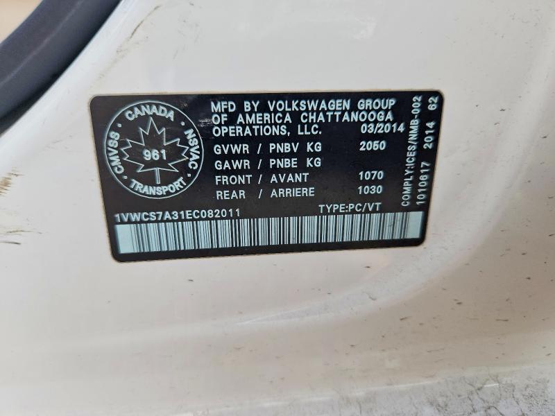 Aukcja sprzedaży 2014 Volkswagen Passat, vin: 1VWCS7A31EC082011, numer aukcji: 61209206