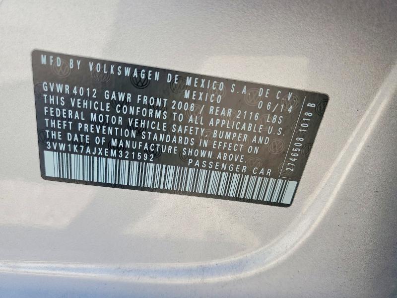 54838226 :رقم المزاد ، 3VW1K7AJXEM321592 vin ، 2014 Volkswagen Jetta مزاد بيع