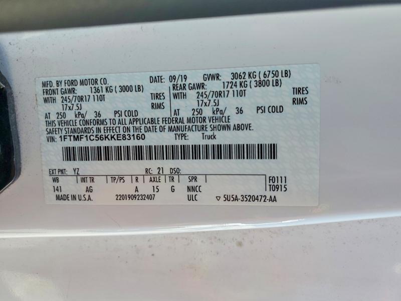 Aukcja sprzedaży 2019 Ford F150, vin: 1FTMF1C56KKE83160, numer aukcji: 60857976