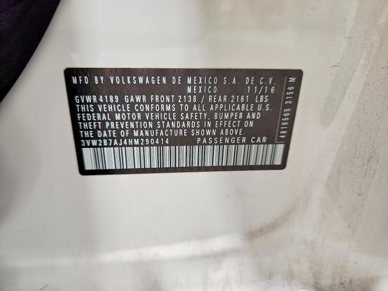 58262646 :رقم المزاد ، 3VW2B7AJ4HM290414 vin ، 2017 Volkswagen Jetta مزاد بيع