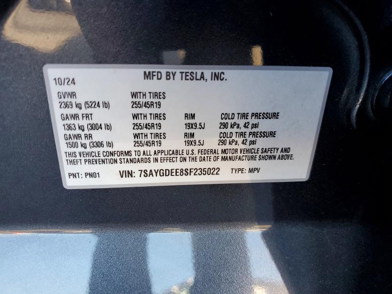 Aukcja sprzedaży 2025 Tesla Model Y, vin: 7SAYGDEE8SF235022, numer aukcji: 60657266