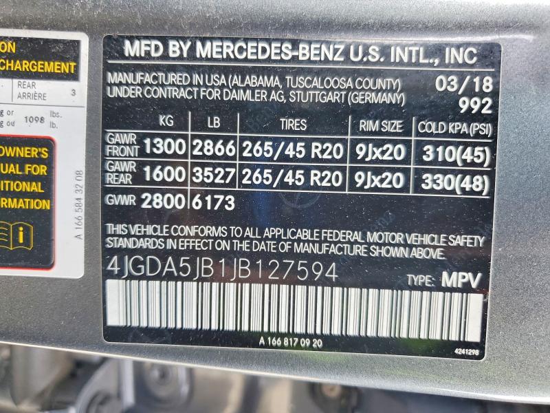 Aukcja sprzedaży 2018 Mercedes-benz Gle, vin: 4JGDA5JB1JB127594, numer aukcji: 59710556
