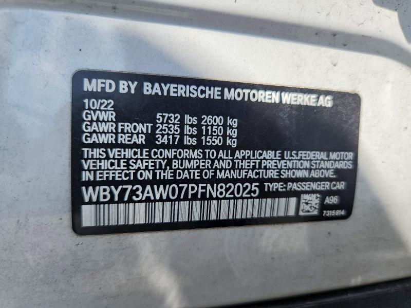 63597086 :رقم المزاد ، WBY73AW07PFN82025 vin ، 2023 Bmw I4 مزاد بيع