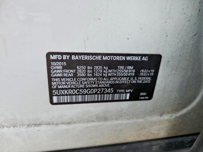 62666086 :رقم المزاد ، 5UXKR0C59G0P27345 vin ، 2016 Bmw X5 مزاد بيع