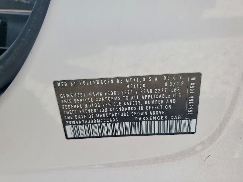 60635716 :رقم المزاد ، 3VW4A7AJ0DM222603 vin ، 2013 Volkswagen Jetta مزاد بيع