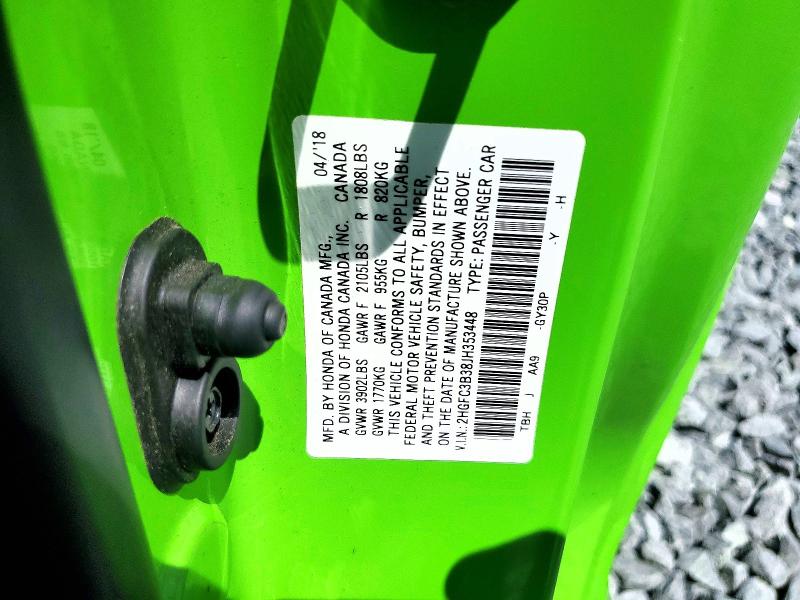 Aukcja sprzedaży 2018 Honda Civic, vin: 2HGFC3B38JH353448, numer aukcji: 60259616