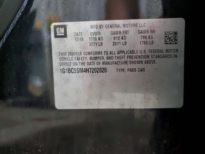 62119956 :رقم المزاد ، 1G1BC5SM4H7202820 vin ، 2017 Chevrolet Cruze مزاد بيع