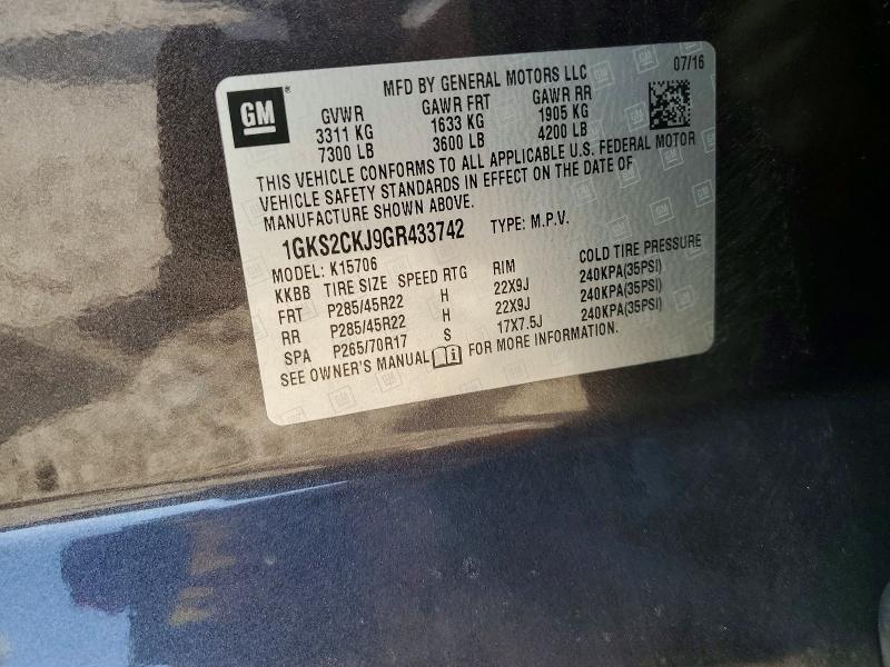 Aukcja sprzedaży 2016 Gmc Yukon, vin: 1GKS2CKJ9GR433742, numer aukcji: 62521436