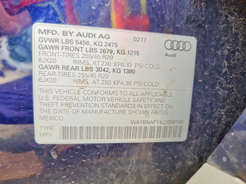 2018 Audi Q5 მანქანა იყიდება აუქციონზე, vin: WA1BNAFY4J2008194, აუქციონის ნომერი: 61140426