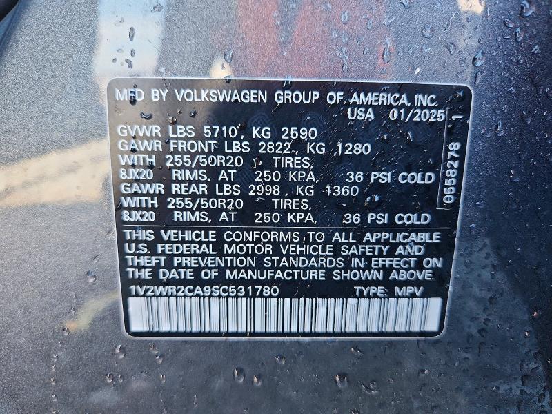 2025 Volkswagen Atlas მანქანა იყიდება აუქციონზე, vin: 1V2WR2CA9SC531780, აუქციონის ნომერი: 59379176