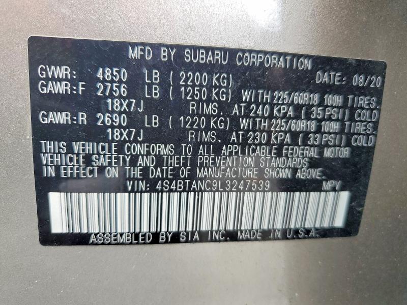 60398716 :رقم المزاد ، 4S4BTANC9L3247539 vin ، 2020 Subaru Outback مزاد بيع