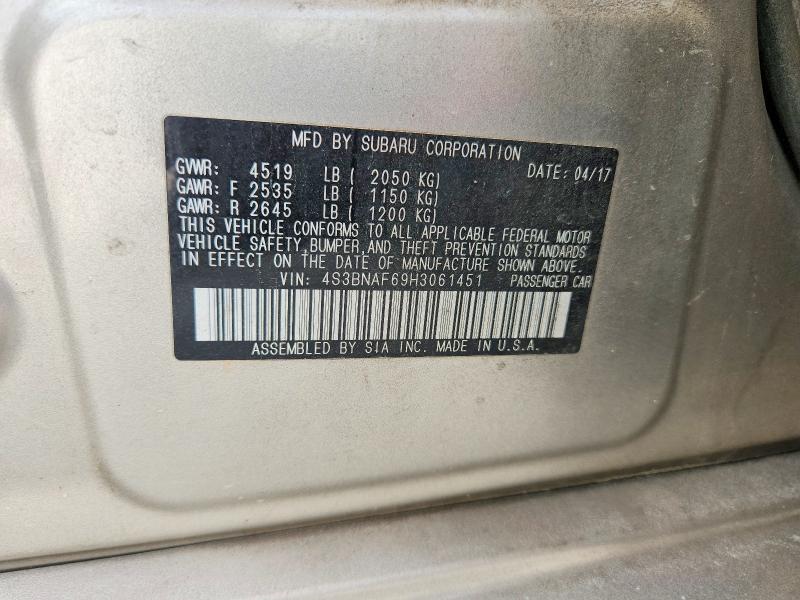 62023956 :رقم المزاد ، 4S3BNAF69H3061451 vin ، 2017 Subaru Legacy مزاد بيع