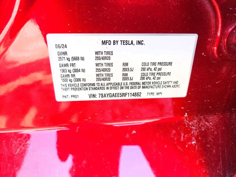 Aukcja sprzedaży 2024 Tesla Model Y, vin: 7SAYGAEE5RF114862, numer aukcji: 59629996