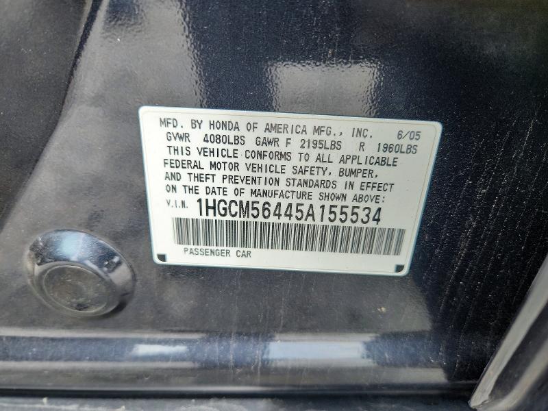 62164506 :رقم المزاد ، 1HGCM56445A155534 vin ، 2005 Honda Accord مزاد بيع