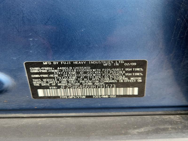 60876886 :رقم المزاد ، JF2SH64669H791573 vin ، 2009 Subaru Forester مزاد بيع