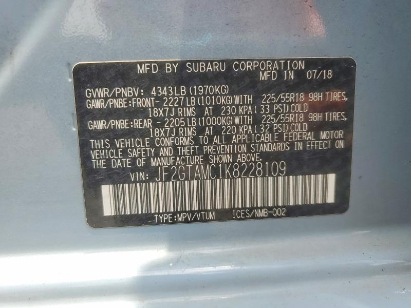 2019 Subaru Crosstrek მანქანა იყიდება აუქციონზე, vin: JF2GTAMC1K8228109, აუქციონის ნომერი: 61568036